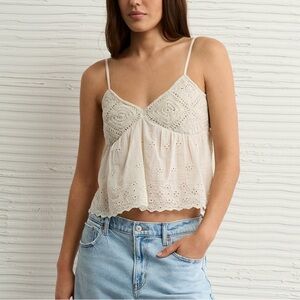 American Eagle Outfitters Cream Lace Tank Top